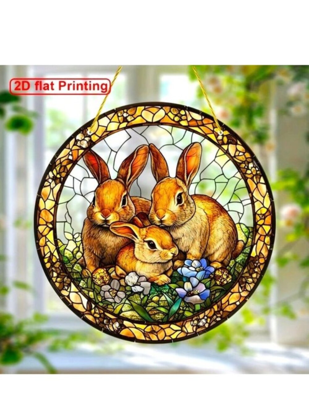 Suncatcher Bunny Rabbits Flowers Hanging Window Decor Colorful In/Outdoor Spring